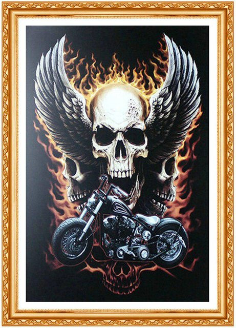 FIYO Diamond Painting Set Motorrad Schädel in Grau, B/H: 20 x 30 cm - Bild 1