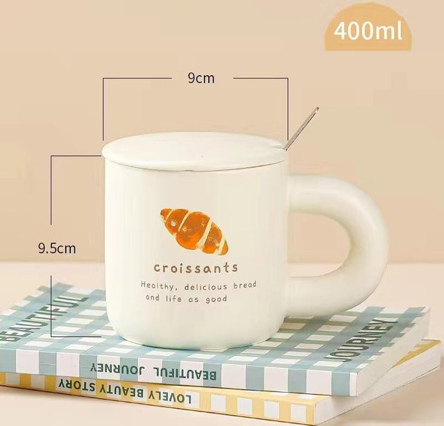 Keramik-Wassertasse mit Deckel von Yiran bag, 450 ml, in Weiß, Blau oder Gelb - Bild 1
