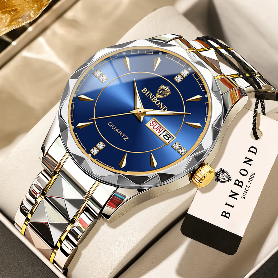 BINBOND Armbanduhr Quarz, Edelstahl, Blau, Wochentag, Datum, Herren - Bild 2