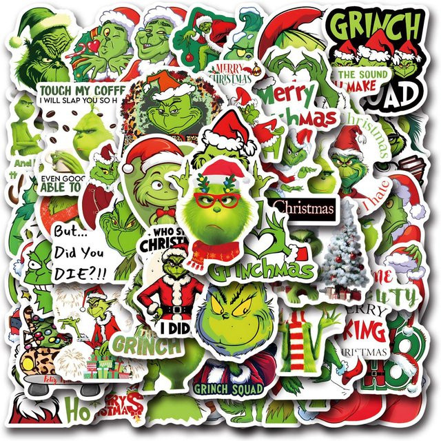 55 Grinch Weihnachts-Doodle-Aufkleber für Notizbücher, Koffer und Handys, Mehrfarbig - Bild 1