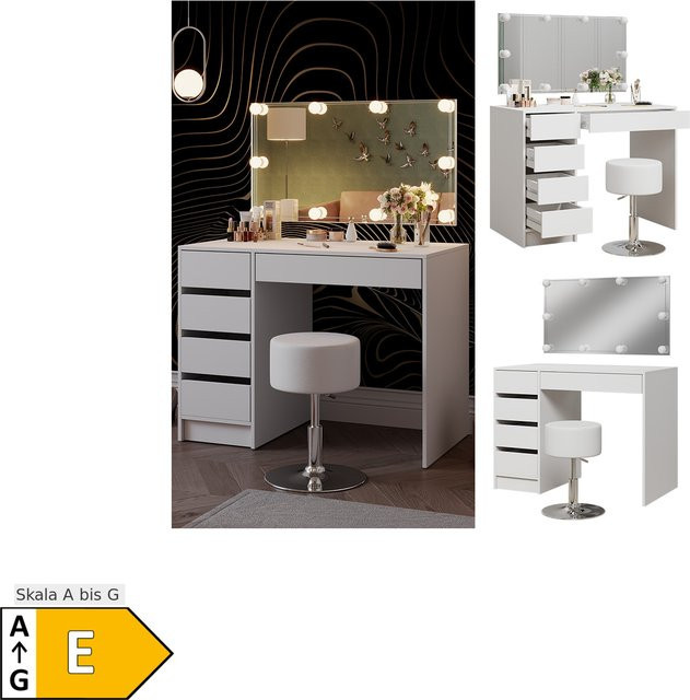 Vicco Schminktisch Thalia Weiß Hochglanz mit LED-Beleuchtung und Hocker Breite: 100 cm - Bild 1