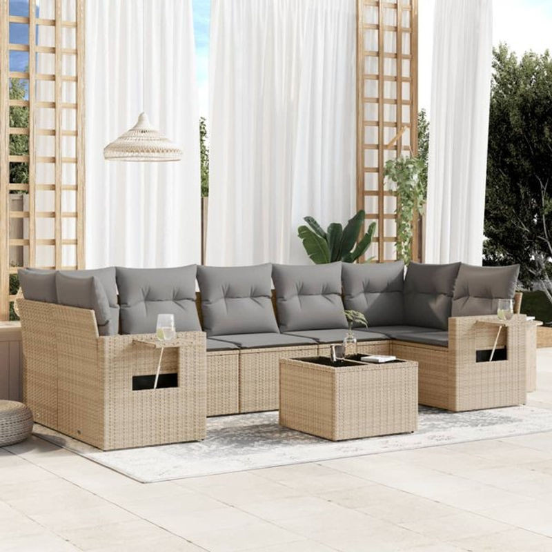 Vidaxl Gartenmöbel-Set aus Polyrattan mit 8-teiligem Kissen-Set in Beige und Grau im modernen Design - Bild 1