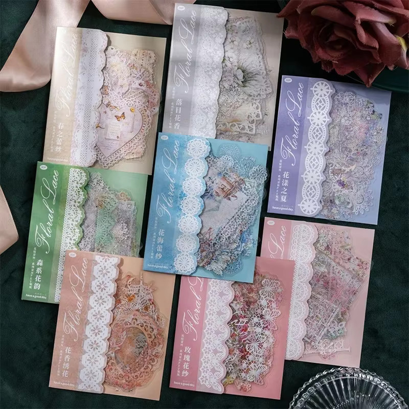 Global Floral Lace PET-Aufkleberset mit 30 hohlen Dekorationen für dein Tagebuch - Bild 2
