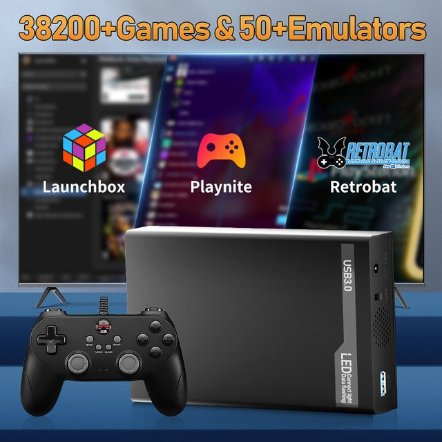 JMachen Hyper Base MIX Retro Gaming HDD mit 38200+ Spielen für PS3, Switch, Xbox, PS2, Wii und WiiU, Schwarz, 500 GB - Bild 1