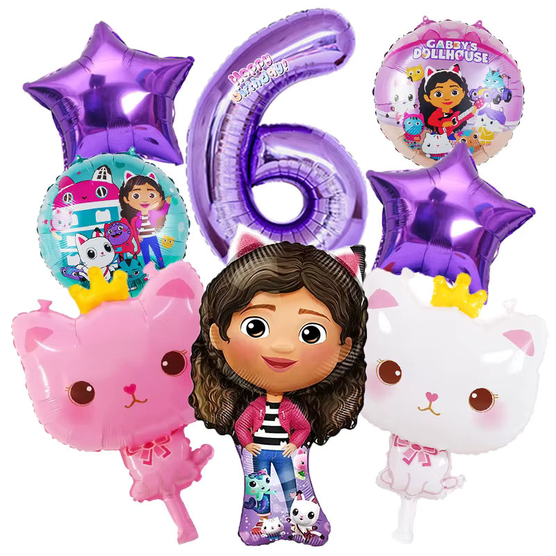 8-teiliges Gabby Dollhouse Set mit Engel-Katzen Folienballons für deine Geburtstagsparty und Babyparty, mehrfarbig - Bild 2