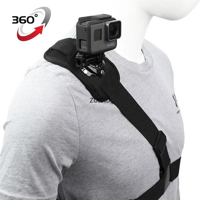 360° Schultergurt Halterung und Brustgeschirr für GoPro Hero 11 10 9 8 7 6 5 4 sowie Xiaomi Yi und SJ4000 Action Cameras in Schwarz - Bild 1
