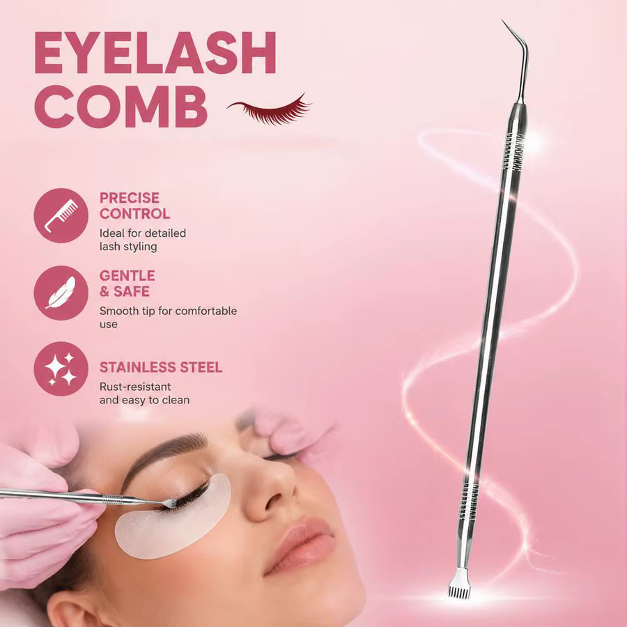 Wimpernlifting-Werkzeug aus Edelstahl, Doppelseitig mit Spitze Enden & Trennkamm, Pink Metallic - Bild 2