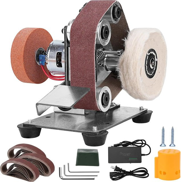 TKKEACE Mini Elektrischer Bandschleifer in Silber mit 7 einstellbaren Geschwindigkeiten, Multifunktionaler Polier- und Schleifmaschine für DIY-Projekte, B/T/H: 14,0 x 13,0 cm - Bild 1