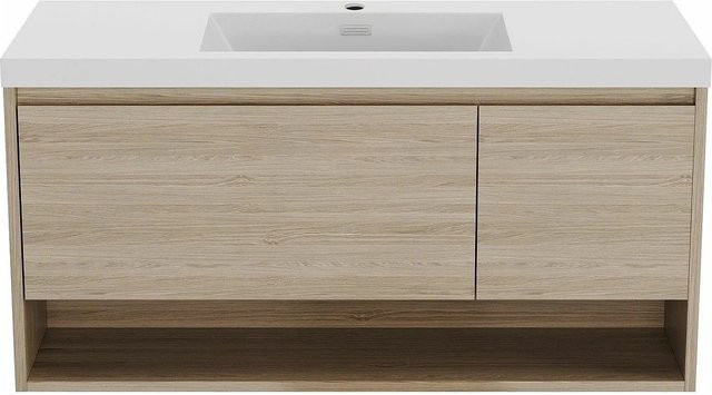 Vente-unique Einzelwaschtisch Pujuka in Beige, modern und wandmontiert, Breite: 120 cm - Bild 1