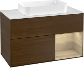 Villeroy & Boch Waschtischunterschrank Finion mit Abdeckplatte, Farbe Walnut Veneer, Breite: 100 cm, Tiefe: 50,1 cm - Bild 1