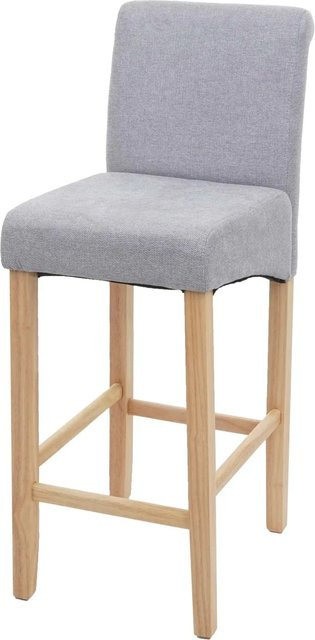 PROREGAL Barhocker gepolstert mit Lehne in Grau mit Holzbeinen im Retro-Look, Sitzhöhe: 75 cm - Bild 1