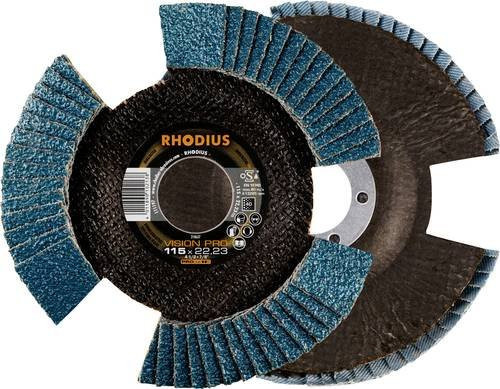 Rhodius VISION PRO PACK Fächerschleifscheiben, Durchmesser: 115 mm, Bohrungs-Ø: 22,23 mm, Körnung: 40, 5 Stück, Blau/Transparent - Bild 1