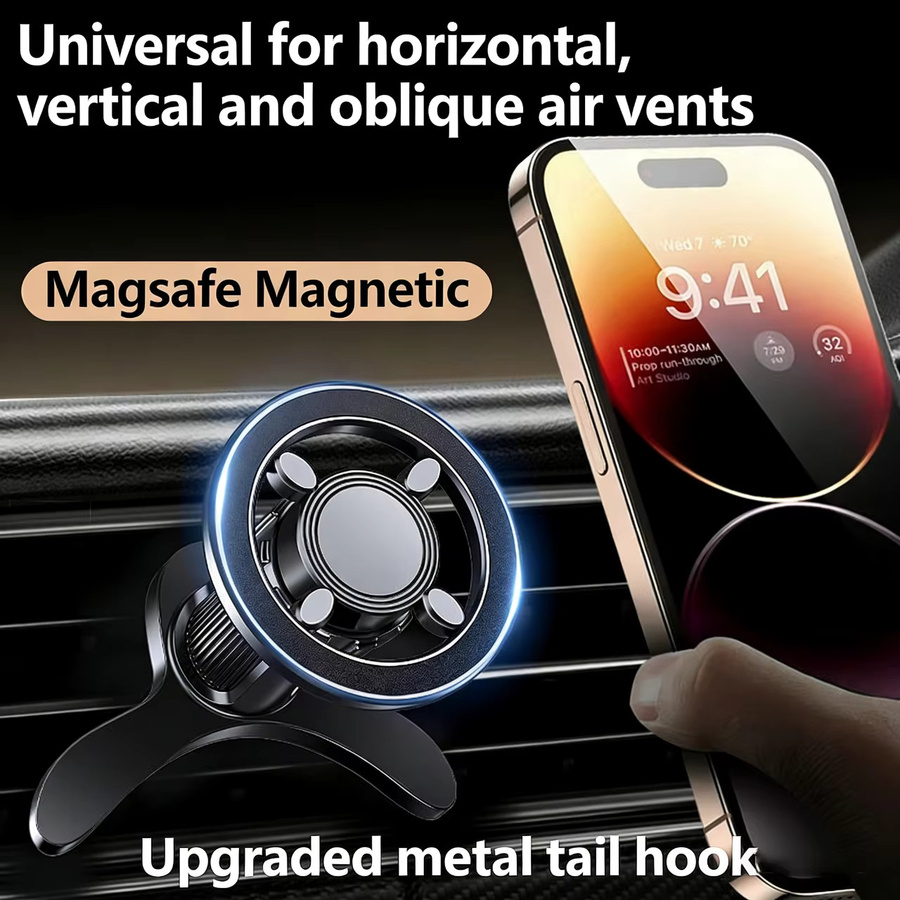 Yuefeichuan MagSafe Autohalterung für Lüftungsschlitze mit 17 N52 Magneten, 360 Grad drehbar, Schwarz, passend für iPhone 16-12 Serie und alle Smartphones mit Magnetring - Bild 2