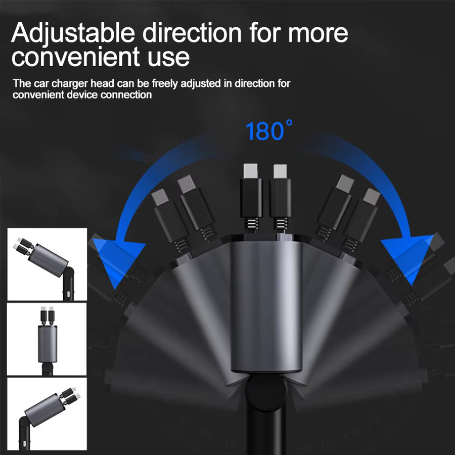 Kebidumei Autotelefon-Ladegerät-Adapter mit 120 W und einziehbaren USB-Typ-C-Schnellladekabeln inklusive Volt-Display, passend für iPhone, iPad und Samsung - Bild 3