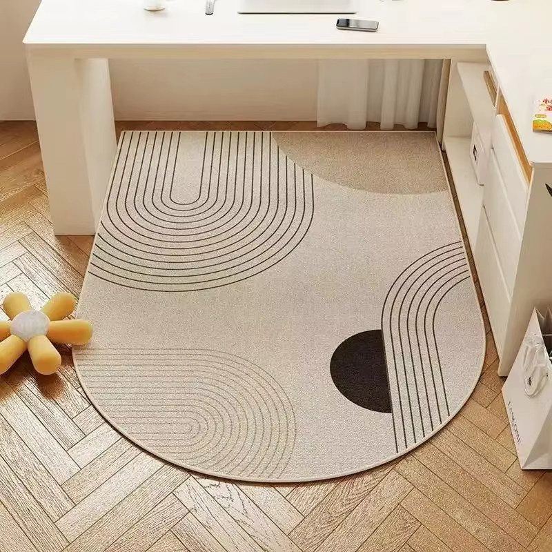 VIKAMA Bürostuhlmatte im Wabi-Sabi-Stil, ovaler und rutschfester Teppich für das Home Office oder Schlafzimmer, beige - Bild 1
