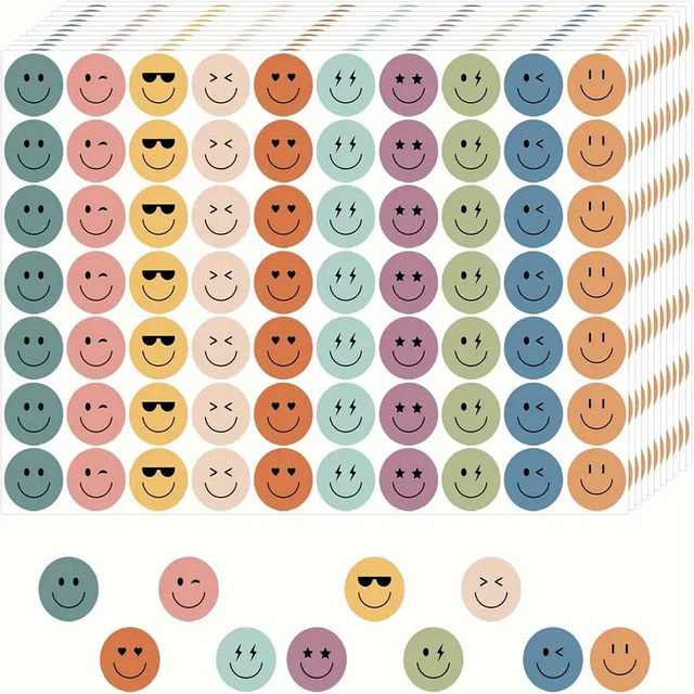 6000 Stück Happy Smile Gesichtsaufkleber in Bunt, 10 verschiedene Stile als Belohnungsetiketten für die Schule - Bild 1