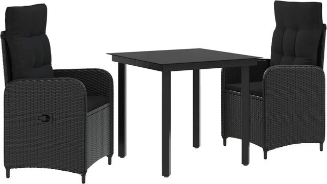 vidaXL Sofa-Tischset mit 3 Kissen in Schwarz aus Rattan und Metall für Wohnzimmer, Garten oder Terrasse - Bild 1