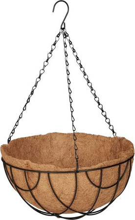 Relaxdays Blumenampel 3er Set aus Eisen und Kokosfaser in Schwarz und Natur mit Kette und Haken, Höhe: 50 cm, Durchmesser: 31 cm