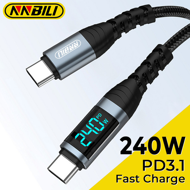NNBILI USB C auf Typ C Kabel 240W PD 3.1 Schnellladekabel für MacBook Pro, Xiaomi und Samsung in Schwarz oder Grau - Bild 1