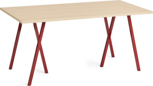 HAY Loop Stand Table quadratischer Beistelltisch in Rot mit Eschenholz und Linoleum-Oberfläche - Bild 1