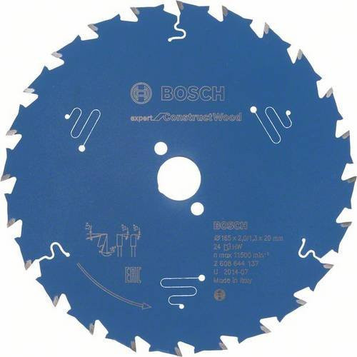 Bosch Expert for Construct Wood Kreissägeblatt mit 24 Zähnen, Durchmesser: 165 mm, Bohrung: 20 mm, Breite: 1,3 mm bis 2,0 mm - Bild 1