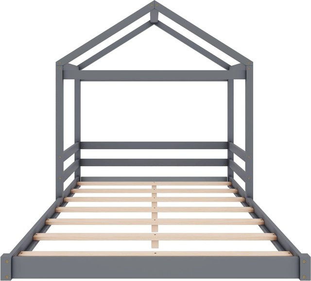 KOMHTOM Hausbett Kinderbett aus Kiefernholz und MDF in Grau mit Lattenrost im minimalistischen Stil B/T/H: 140 x 200 x 206 cm - Bild 1
