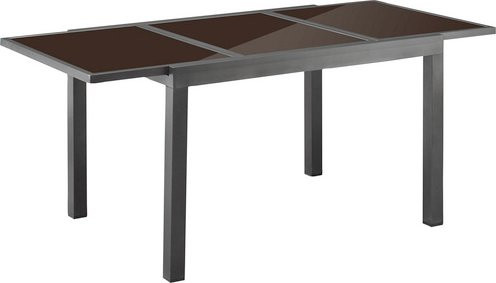 Ausziehtisch mit Sicherheitsglas in Braun und Aluminiumgestell, B/H/L: 90 x 75 x 180 cm - Bild 1