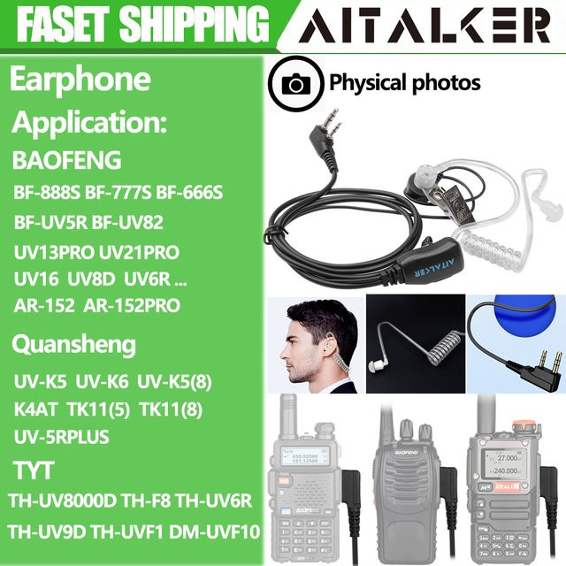 Quansheng UVK58 Air Acoustic Tube Headset in Schwarz für Baofeng Radio Walkie Talkie mit K-Port, PTT und Mikrofon für UV-5R und 888s - Bild 1