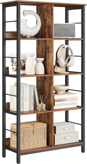 Songmics Regal Barnet im Industrial Design mit 4 Ebenen aus Holz und Metall, Farbe Braun-Schwarz, B/T/H: 33 x 8 x 149 cm - Bild 1