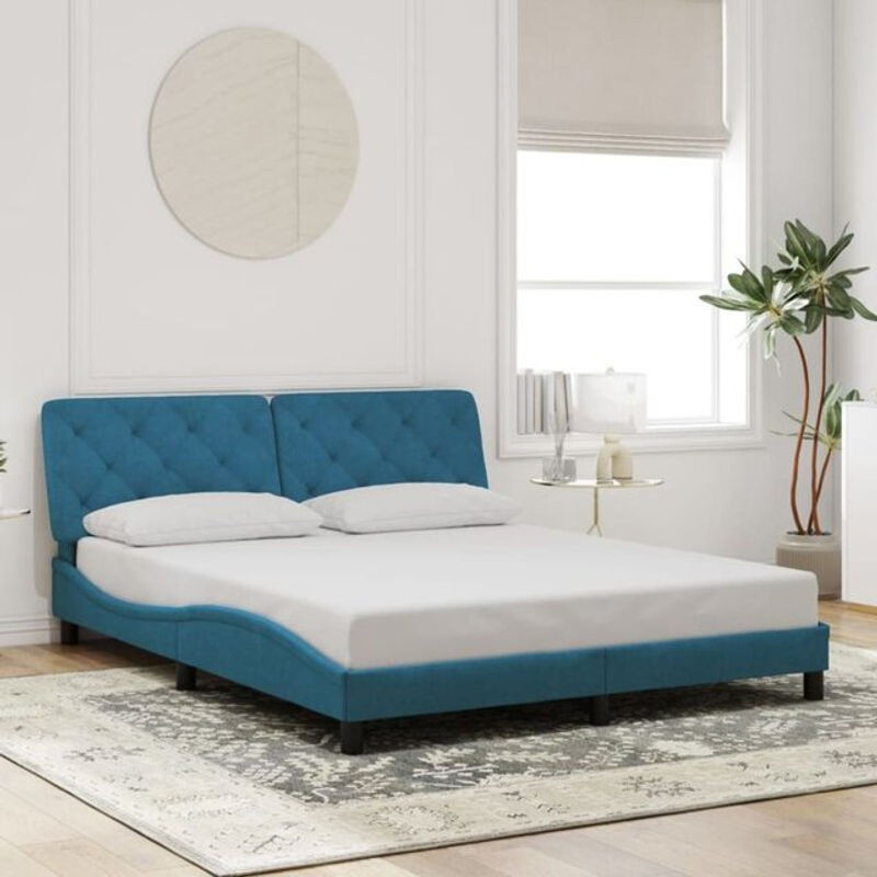 Modernes Polsterbett mit Kopfteil von Vidaxl in Blau aus Samt und Metall, B/T/H: 160 x 200 cm - Bild 1