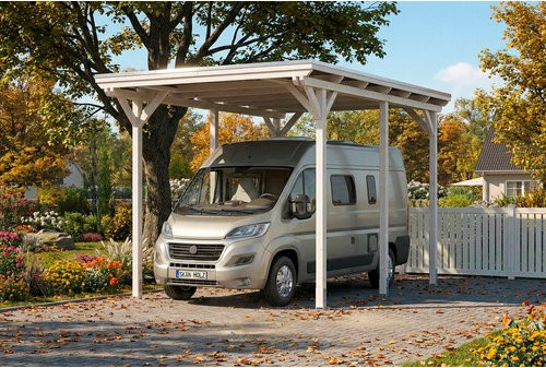 SKANHOLZ Caravan-Carport Emsland aus Fichte mit Flachdach und Stahlplatten in Weiß, B: 604 cm, T: 402 cm, H: 373 cm - Bild 1