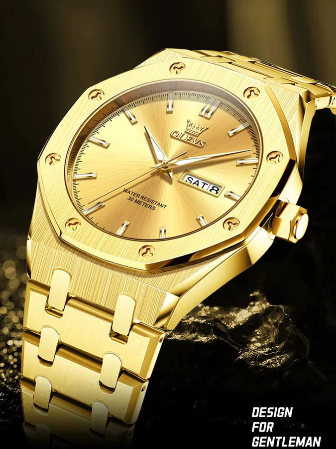 OLEVS Armbanduhr Quarz, Edelstahl, Gold, Herren - Bild 5