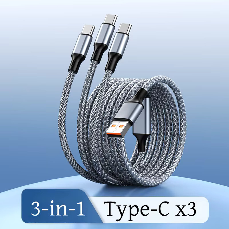 Setolgh 3-in-1 Multi-Ladekabel mit USB-C und Micro-USB, nylonumflochtenes Schnellladekabel in Grau - Bild 6