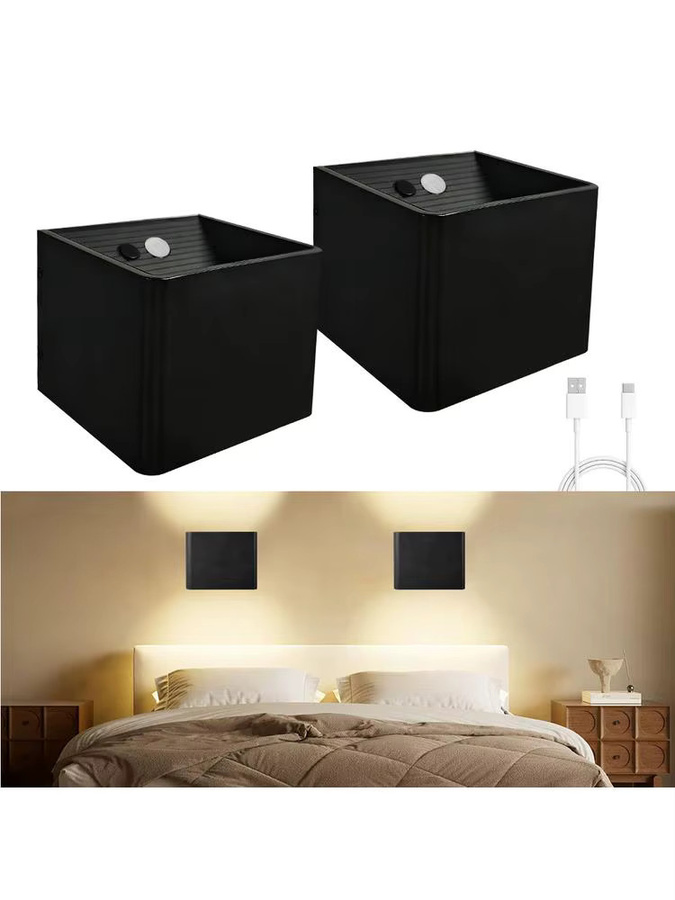 2er Set UMEXUS Wireless Cube LED Wandleuchten in Schwarz mit Up-Down Licht, PIR Bewegungssensor und USB wiederaufladbarem Akku, warmweißes Nachtlicht für Korridor und Veranda - Bild 7
