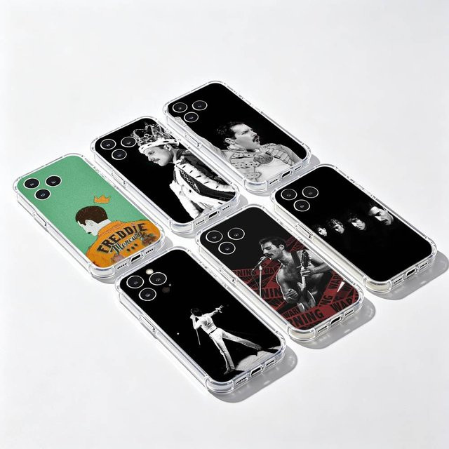 Transparente Handyhülle mit Freddie Mercury Queen Band Motiv für dein iPhone (Modelle: 17 16 15 14 13 12 11 Pro Max Plus Mini) - Bild 1