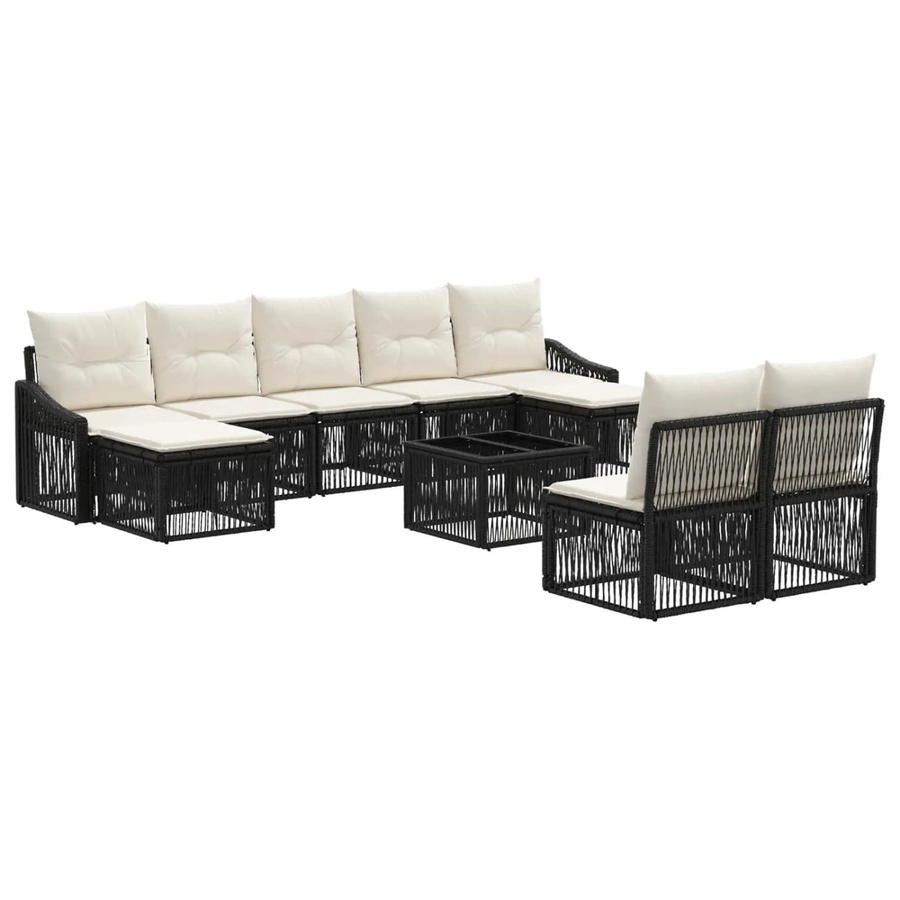 vidaXL Gartensofa-Set 10-teilig in Schwarz aus Poly-Rattan mit Polstern und Metallgestell für Garten, Terrasse und Balkon - Bild 2