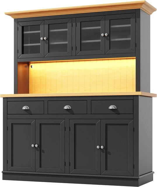 Merax Hochschrank in Schwarz mit RGB-LED, Acryl-Glastüren und Soft-Close-Funktion, H x B x T: 180 x 40 x 40 cm - Bild 1