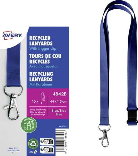 Avery Zweckform 4842B Recycling Lanyard aus rPET in Blau mit Karabiner, 10 Stück, L x B: 44,0 x 1,5 cm - Bild 1