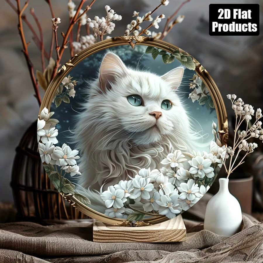 Potdemiel Rundes Aluminiumschild Vintage Metallschild mit weißer Katze Durchmesser: 20 cm - Bild 4