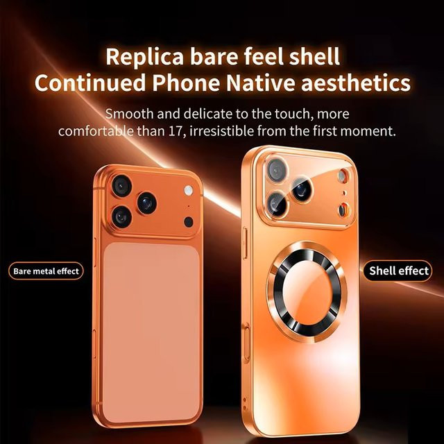RUWANGAA Luxus Schutzhülle in Titan Metallic Matt für iPhone mit MagSafe und Glas-Kameraobjektivschutz, Farbe: Orange - Bild 1