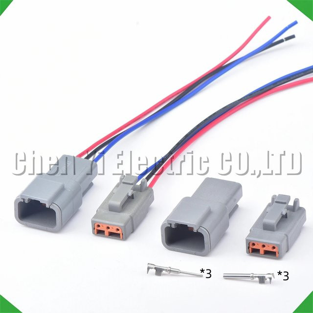 Yuyi Wasserdichter 3-Pin Automobil Stecker Satz Männlich und Weiblich mit 15 cm Kabeln in Grau für DTM06-3S DTM04-3P - Bild 1