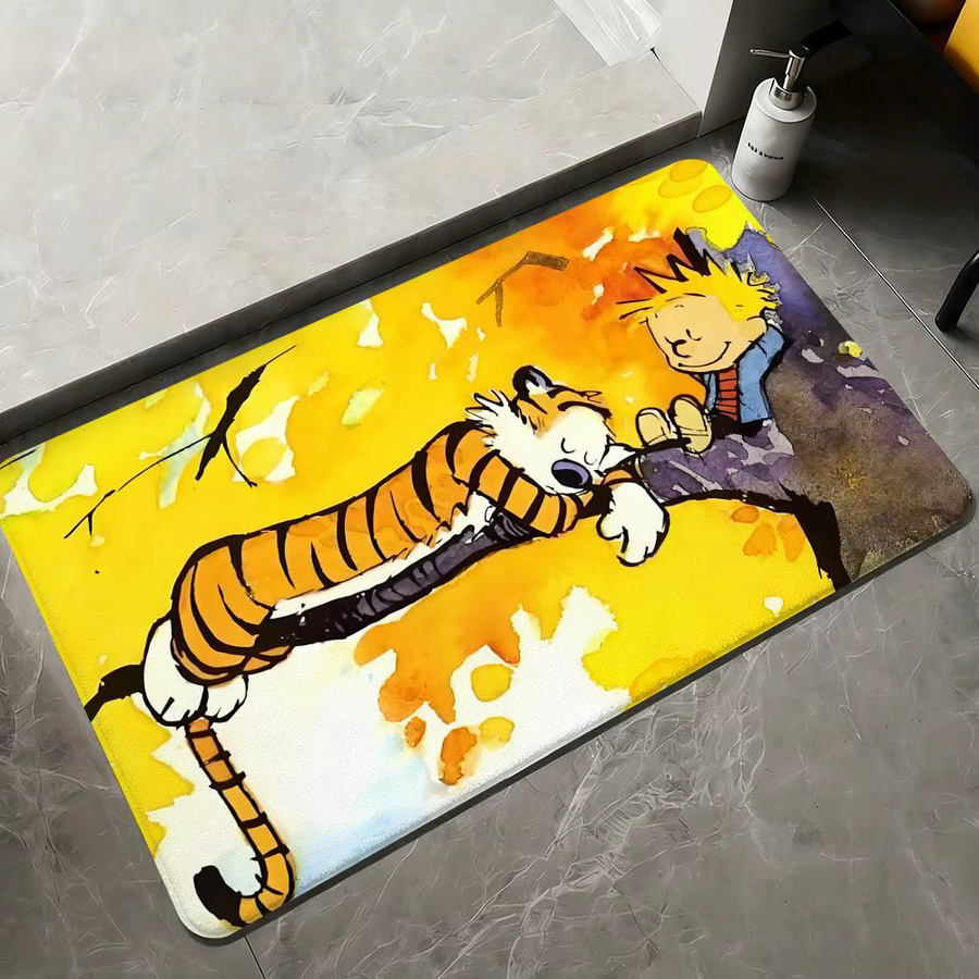 Anime Calvin und Hobbes Bodenmatte aus weichem Flanell in Schwarz, rutschfester Plüschteppich für Wohnzimmer und Innenbereich - Bild 3