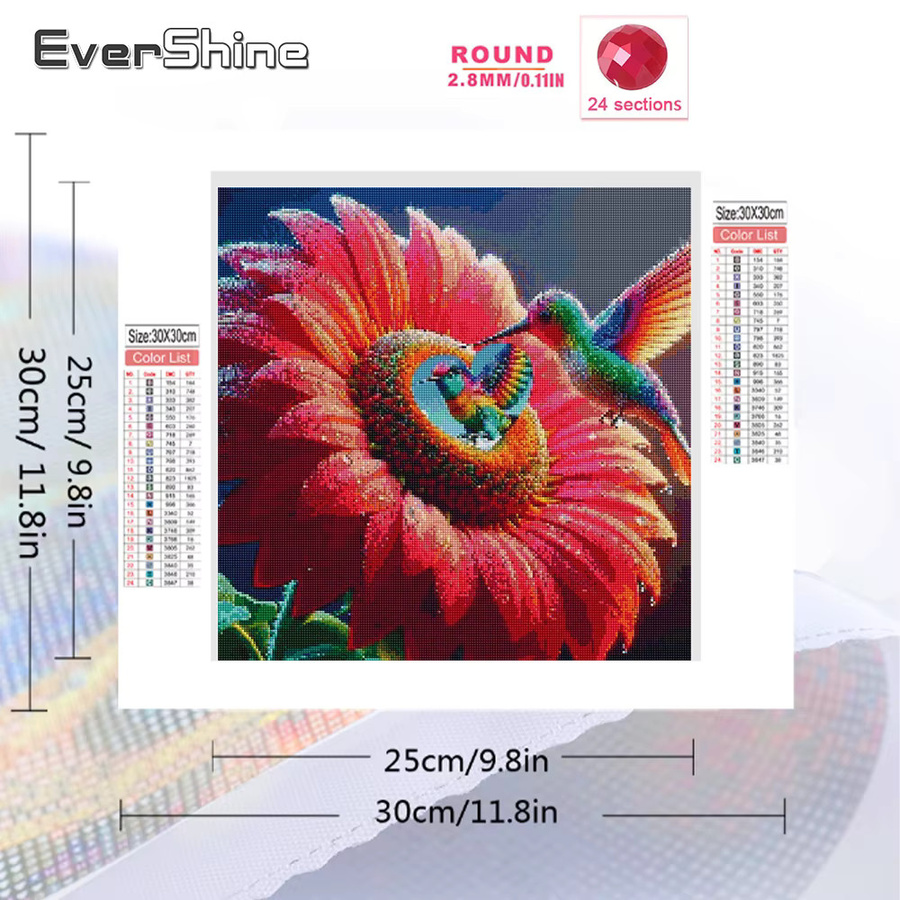 Evershine Diamantmalerei Vogel und Blumen als Mosaik-Stickerei-Set mit runden Steinen in Multicolour für die Tischdekoration - Bild 2