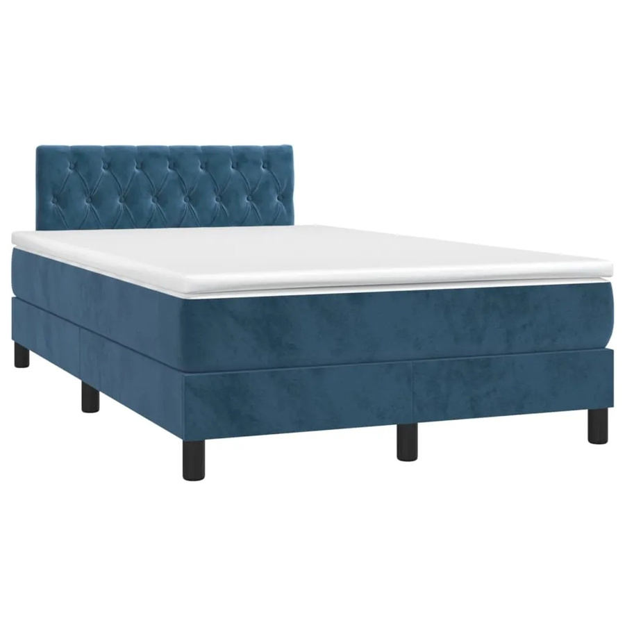 vidaXL Boxspringbett mit Matratze in Dunkelblau, Hybridbett mit LED-Unterbettbeleuchtung und USB-Ladeport, Samt, B/T: 120 x 200 cm - Bild 2