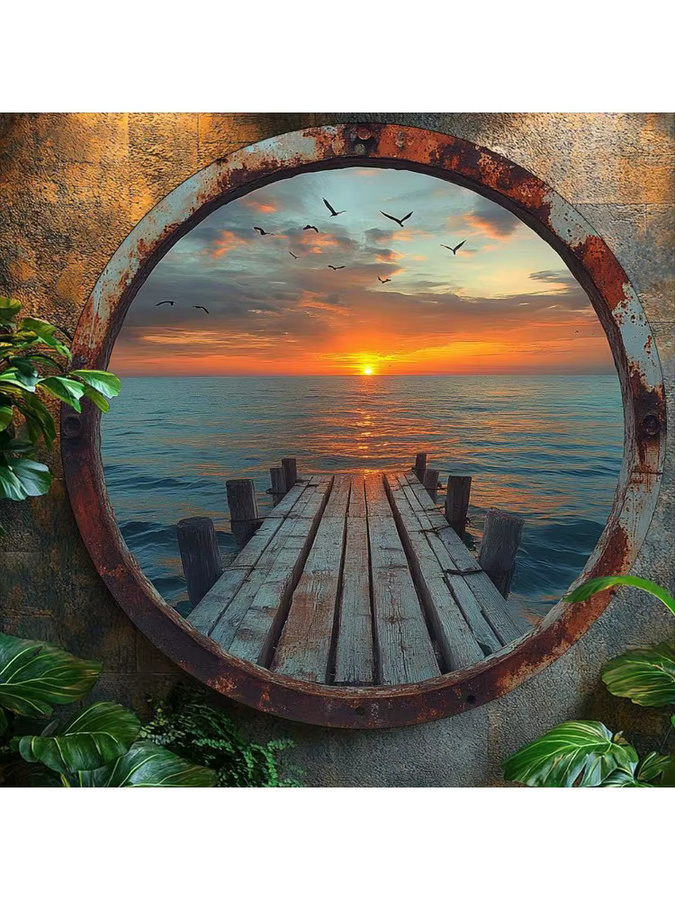 Rundes Aluminium-Wandkunstschild Potdemiel Vintage Beach Sunset in Multicolour, Durchmesser: 20,32 cm - Bild 5