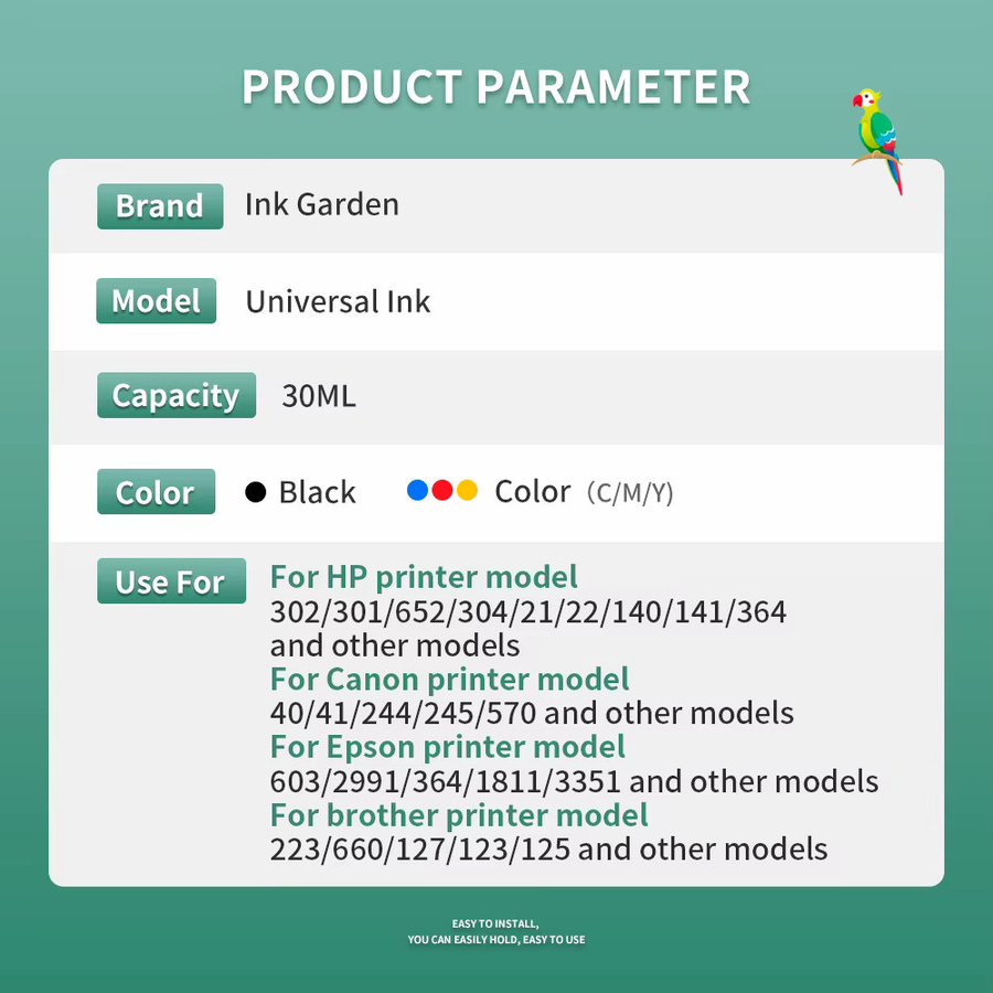 Royek Universelles Tinten-Nachfüllset in Schwarz und Multicolor für HP, Canon, Brother und Epson Patronen 301, 302, 304, 305, 545, 67, 664, 275 und Deskjet-Modelle - Bild 2