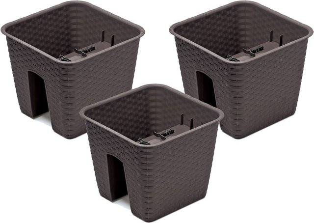 PROSPERPLAST Geländertopf Ratolla Railing 3er Set, Quadratisch, Braun, B/T/H: 27,2 x 27,2 x 22,5 cm - Bild 1