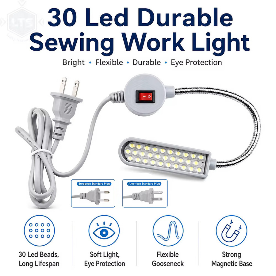 Ligghig Industrielle LED Nähmaschinen-Arbeitsleuchte mit 30 LEDs und flexiblem Schwanenhals in Weiß - Bild 2