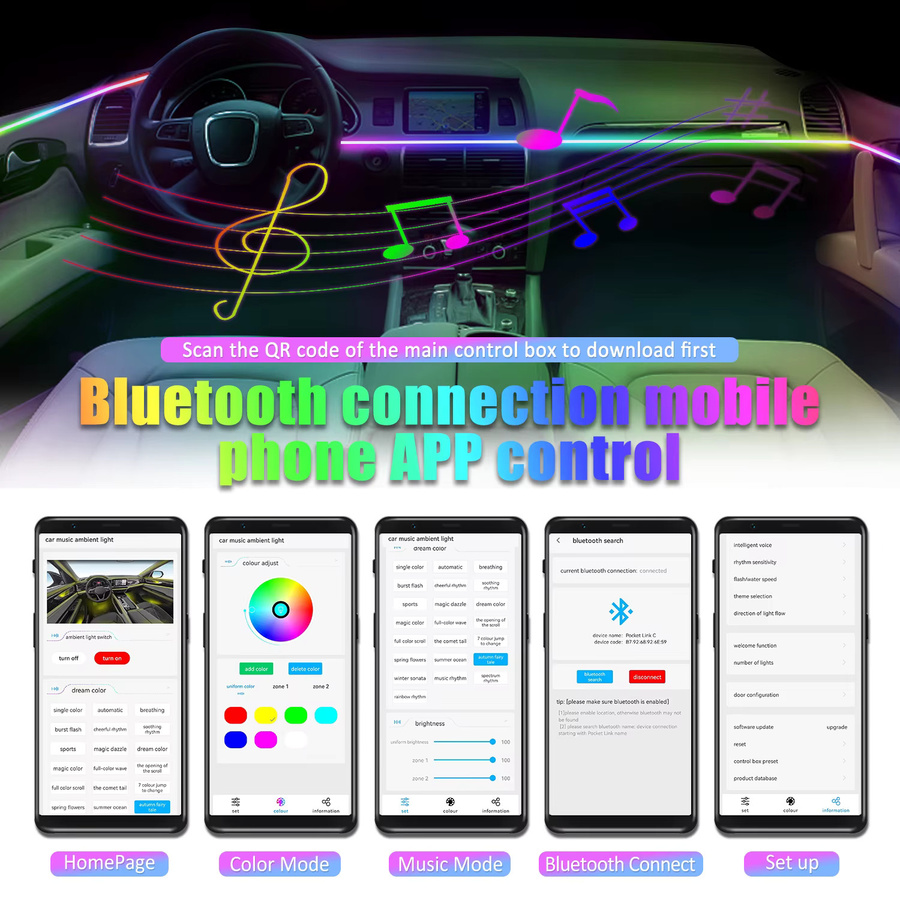 2er-Set RGB LED Auto-Umgebungsbeleuchtung mit Neon-Flex-Glasfaser in Multicolour, Länge: 110 cm - Bild 5