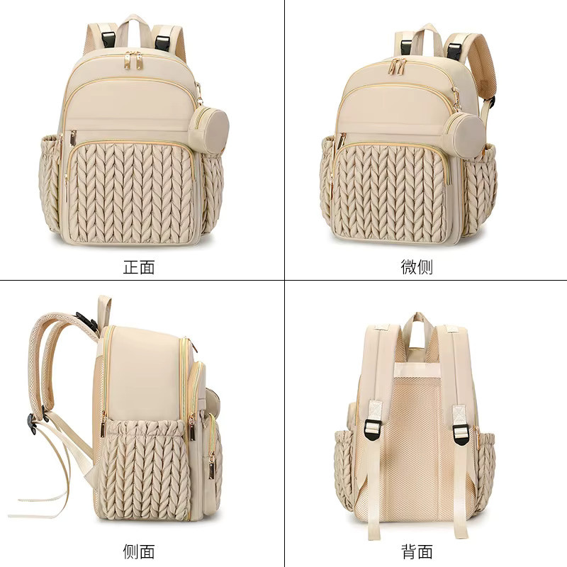 Beiger Rucksack mit Wickelauflage und Schnullertasche für Kinderwagen und Wickeltaschen - Bild 2